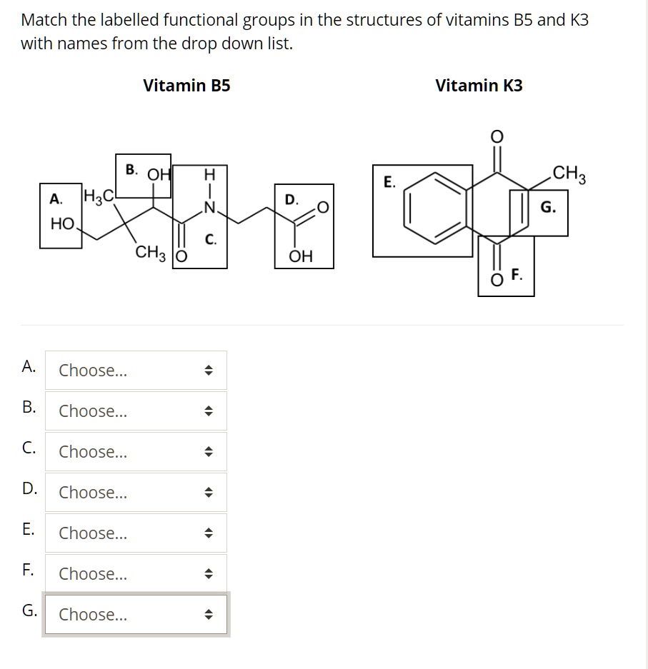 SOLVED Match the labelled functional groups in the structures of
