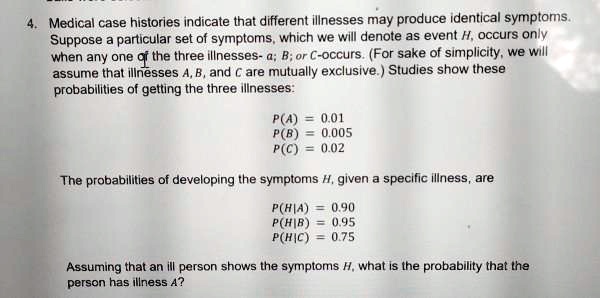 medical case histories indicate that dififerent illnesses may produce identical symptoms suppose particular set of symptoms which we will denote as event occurs only when any one b or occurs 13953