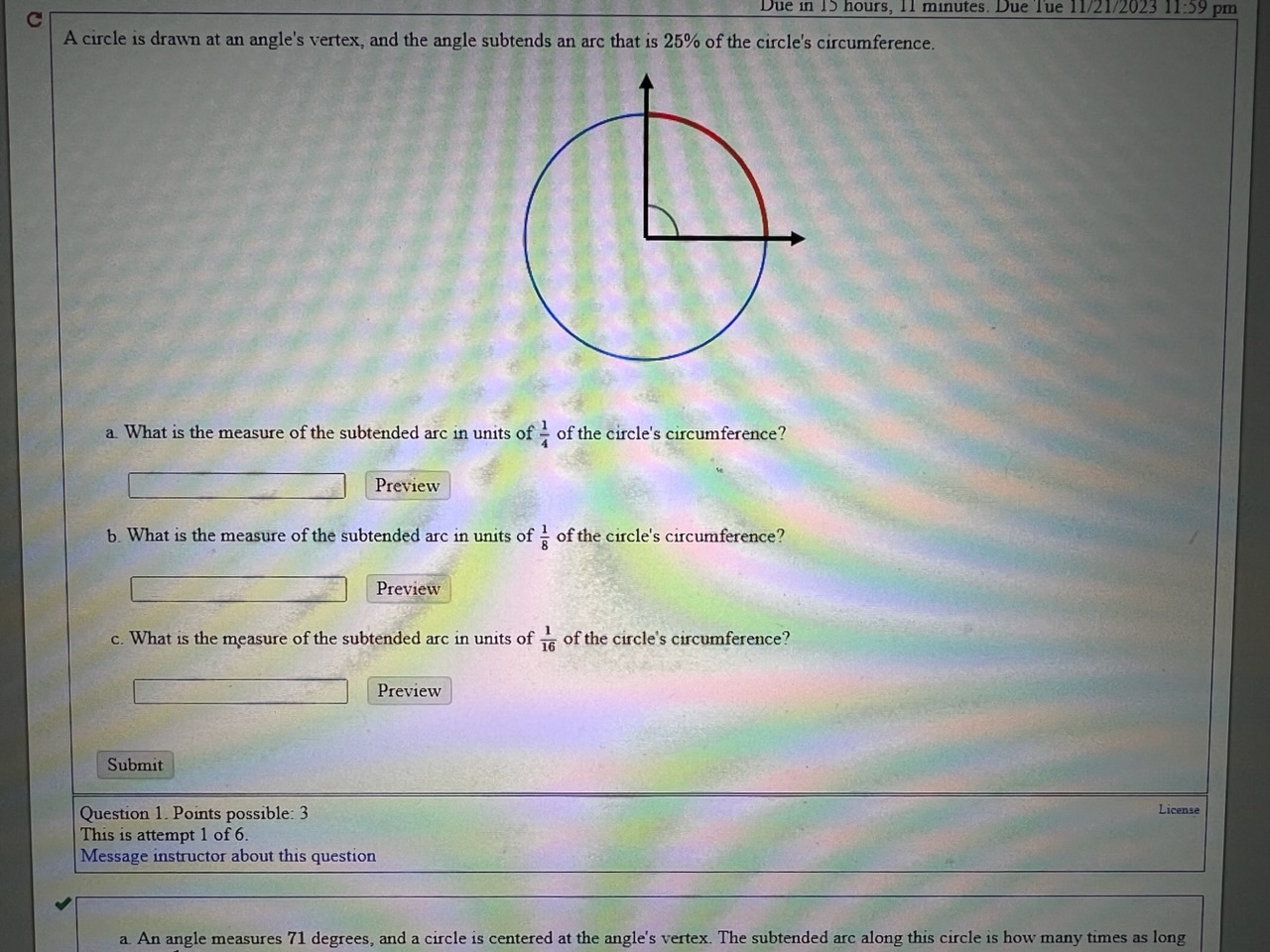 solved-a-circle-is-drawn-at-an-angle-s-vertex-and-the-angle-subtends