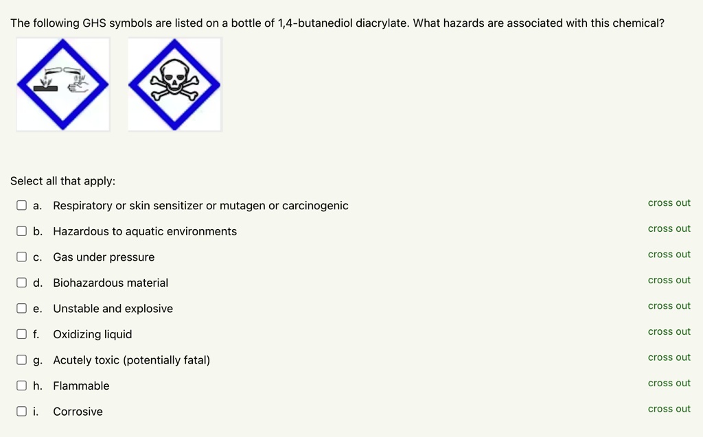 SOLVED: The following GHS symbols are listed on a bottle of 1,4 ...