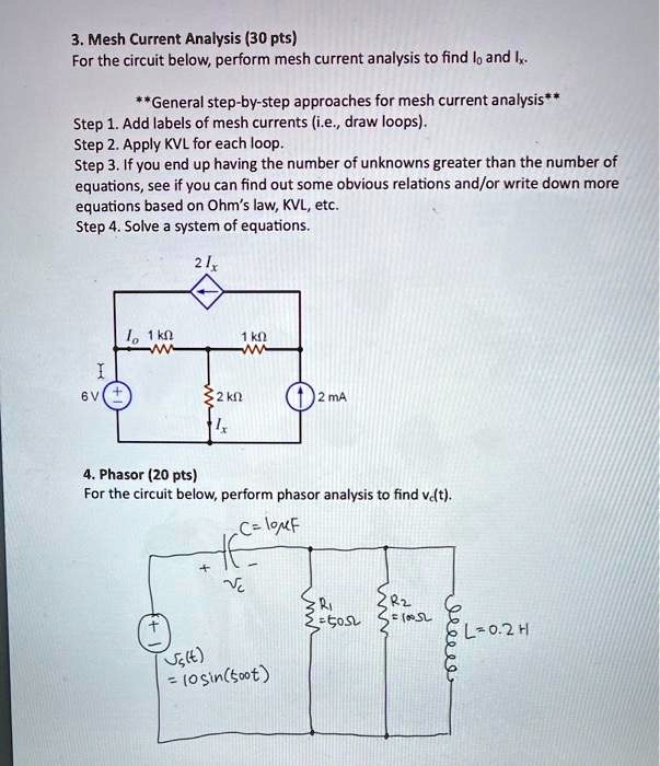 SOLVED: Texts: 3. Mesh Current Analysis (30 pts) For the circuit below ...