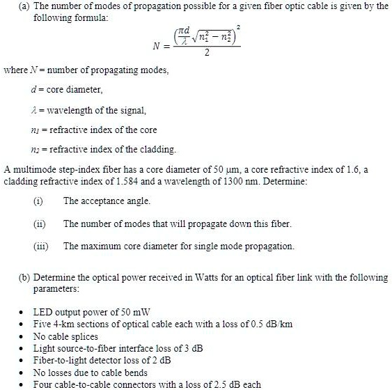 SOLVED The number of modes of propagation possible for a given fiber