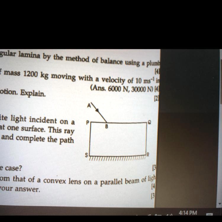 The diagram shows a ray AB of a white light incident on a rectangular ...