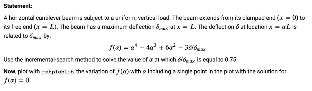 Statement: A horizontal cantilever beam is subject to a uniform ...