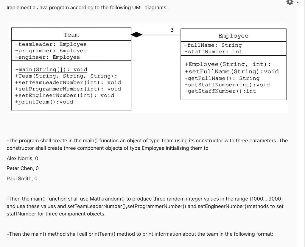SOLVED: Implement a Java program according to the following UML ...