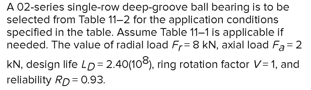 Solved Find The C Value For This Application A Series Single Row Deep Groove Ball Bearing