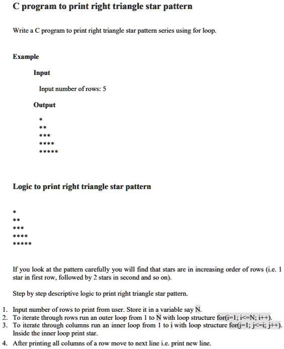 SOLVED: C program to print right triangle star pattern Write a C