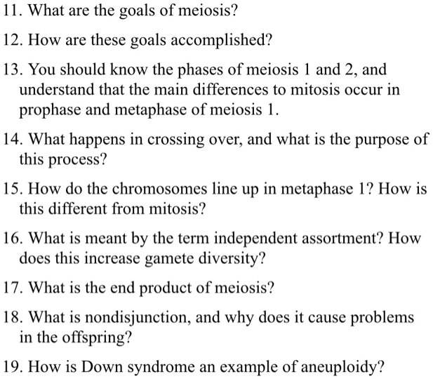 SOLVED 11 What Are The Goals Of Meiosis 12 How Are These Goals Accomplished 13 You Should 