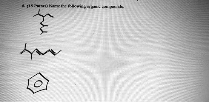 8. (15 Points) Name the following organic compounds.