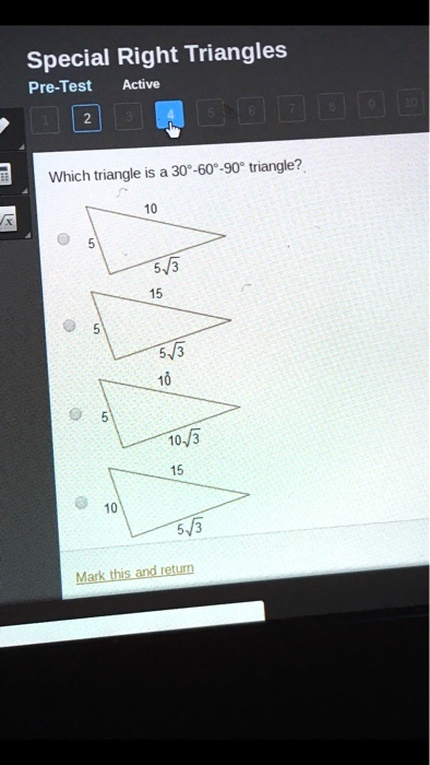 special right triangles pre test active which triangle is 30 60 90 triangle 10 3 5 3 mak thisand retu 71487