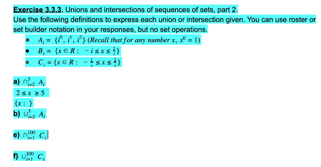 exercise 333 unions and intersections of sequences of sets part 2 use ...