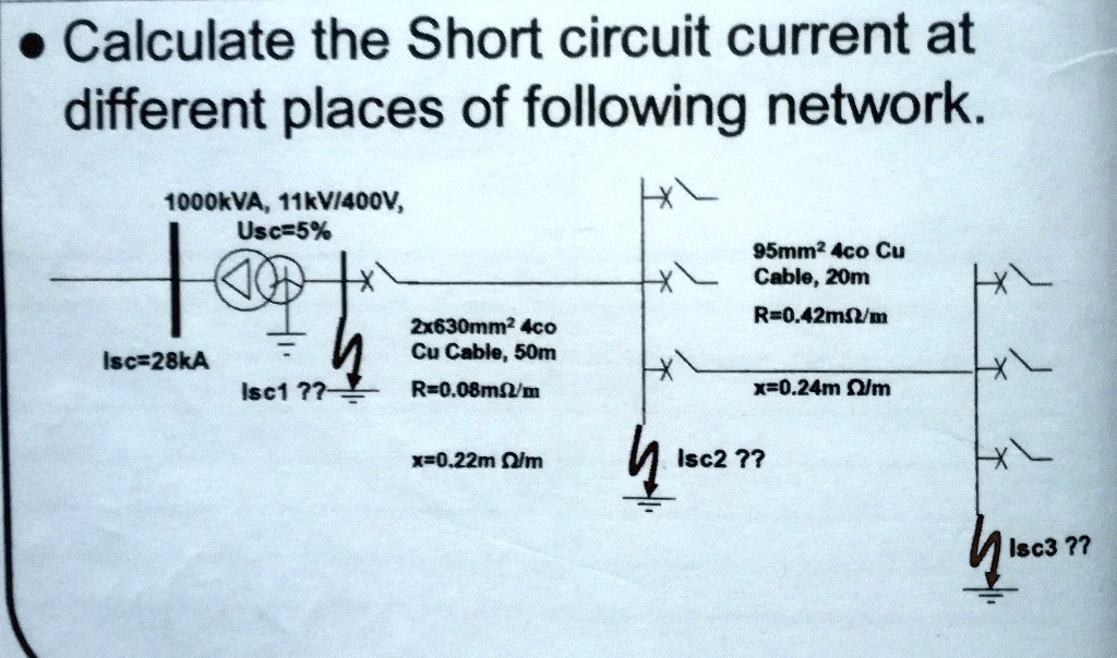 SOLVED Calculate the Short circuit current at different places of the following network 1000