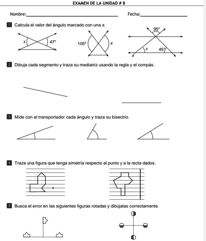 SOLVED: 1.- calcula el valor del ángulo marcado con una x EXAMEN DE LA ...