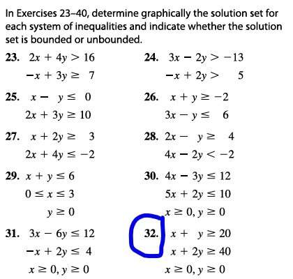 Solved In Exercises 23 40 Determine Graphically The Solution Set For Each System Of Inequalities And Indicate Whether The Solution Set Is Bounded Or Unbounded 23 2x 4y 16 24 3x