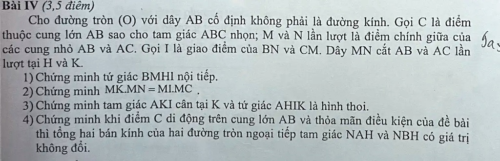 Solved BÃ I Iv 3 5 Ä‘iáƒm Cho Ä‘Æ°á Ng TrÃ²n O Vá›i Ä‘Æ°á Ng