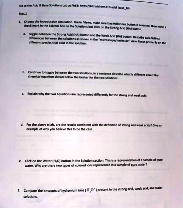 SOLVED Acid Base Solution Lab PhET Introduction Choose the