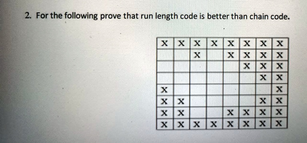 1024px x 477px - SOLVED: 2. For the following prove that run length code is better than  chain code XXXXX X X X X| XX X XX X 1 1 X X X XXX Xxkx Ix AXAXAXLX