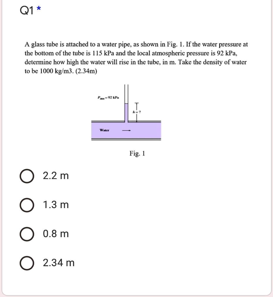 SOLVED: Q1 * A glass tube is attached to a water pipe, as shown in Fig ...