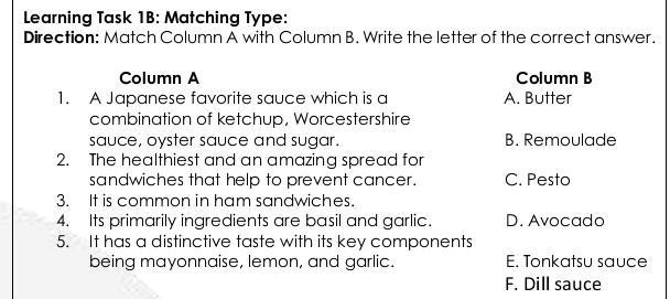 SOLVED: Learning Task 1B: Matching Type: Direction: Match Column A With ...