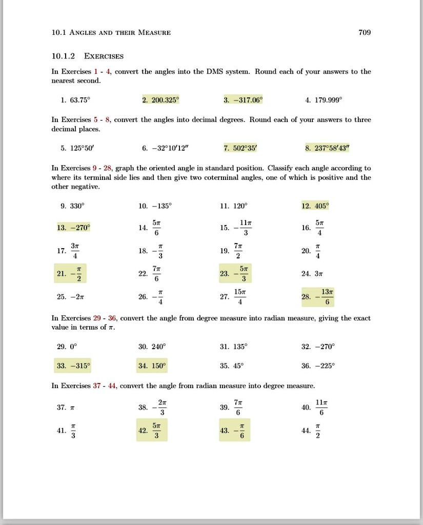 SOLVED: 10.1 ANGLES AND THEIr Measure 709 10.1.2 EXERCISES In Exercises ...