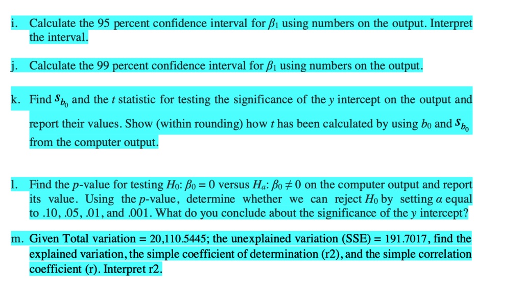Calculate the 95 percent confidence interval for b1 using...