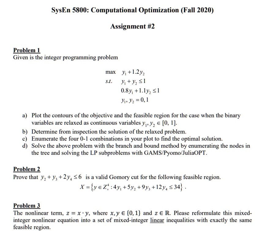 sysen 5800 computational optimization fall 2020 assignment 2 probleml ...