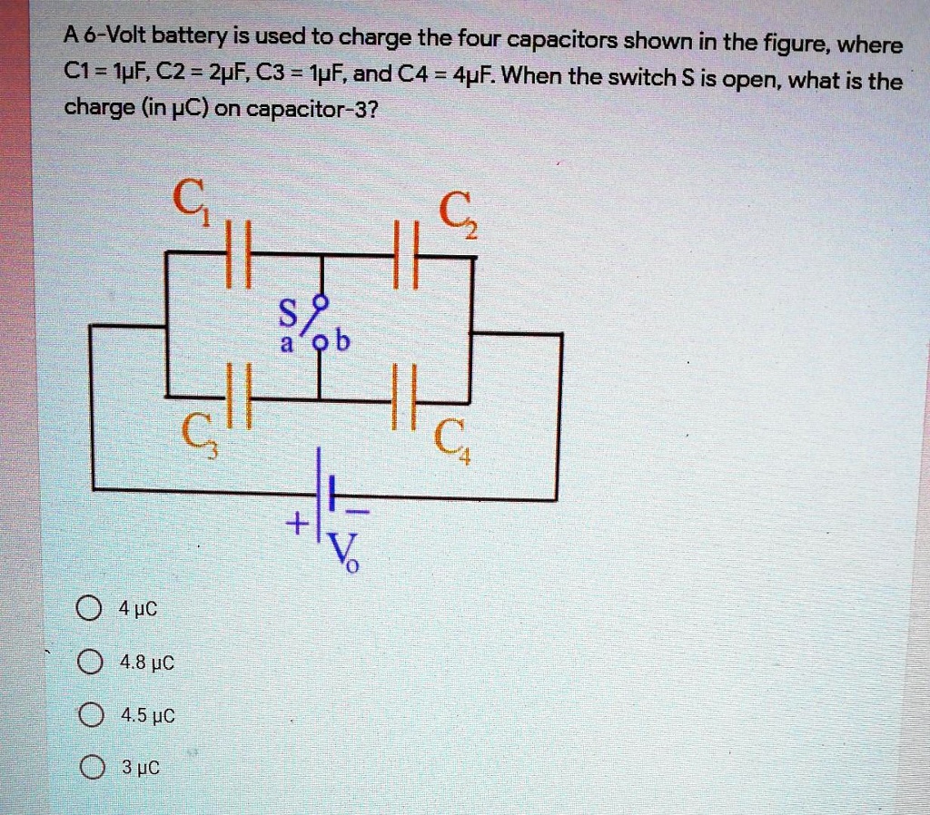SOLVED A 6Volt battery is used to charge the four capacitors shown in