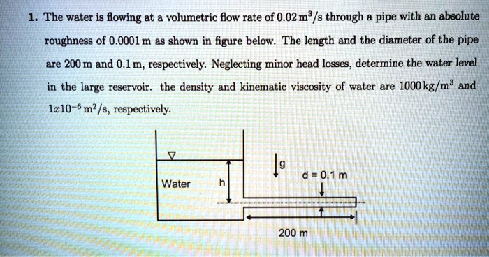 1the water is flowing at a volumetric flow rate of 002 m3s through a ...