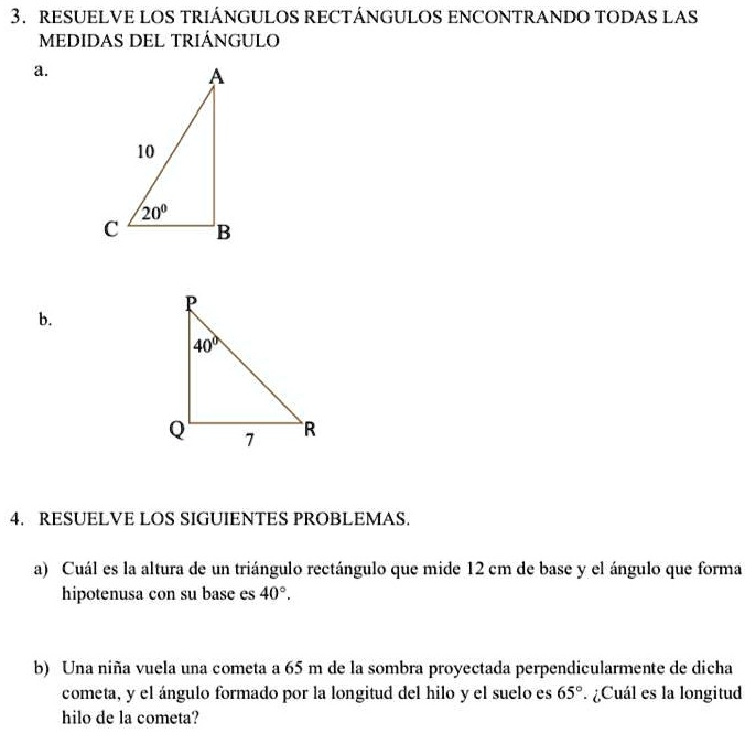 Solved 3 Resuelve Los TriÁngulos RectÁngulos Encontrando Todas Las