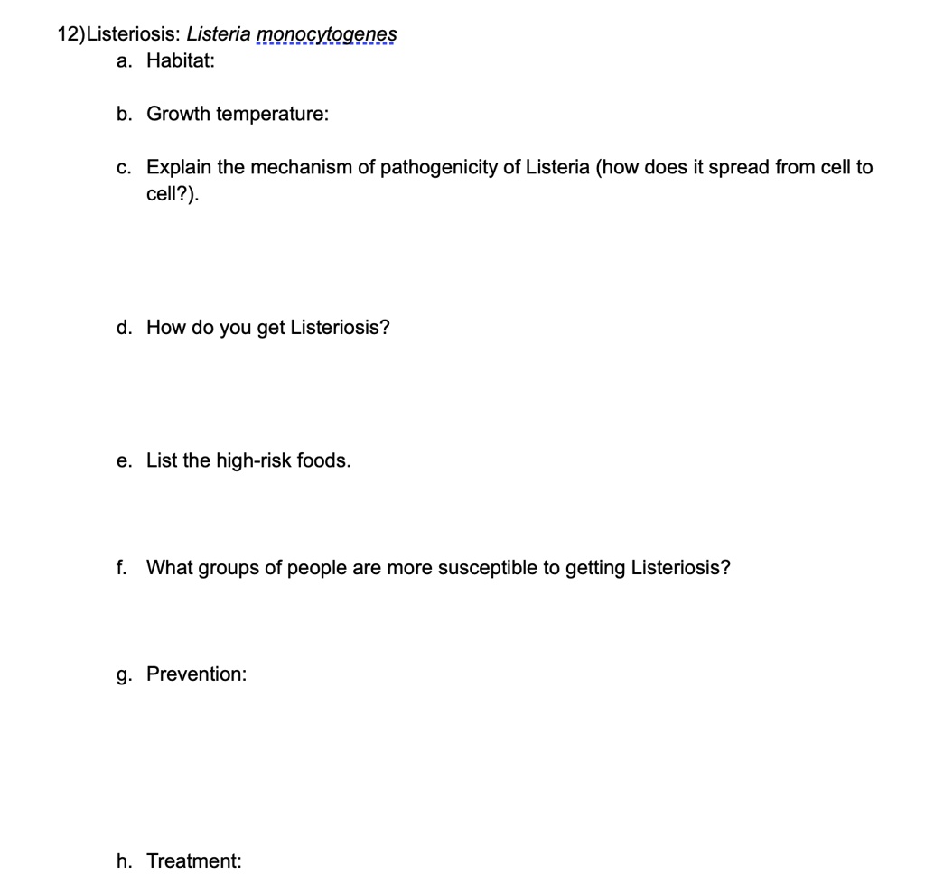 SOLVED 12)Listeriosis Listeria monocytogenes Habitat b Growth