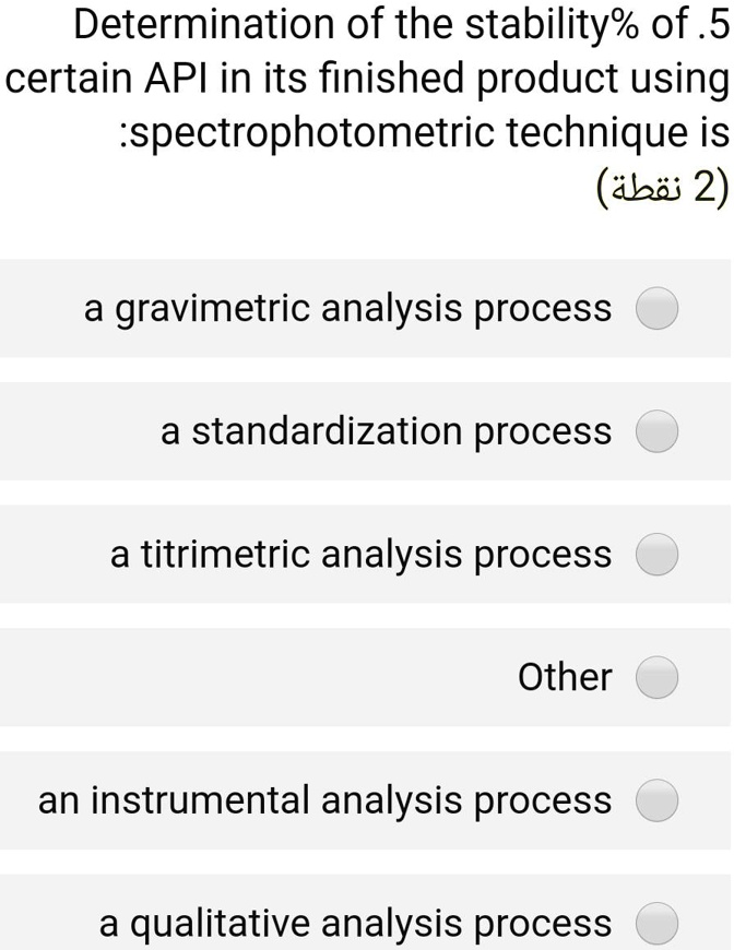 SOLVED: Determination of the stability% of .5 certain API in its ...