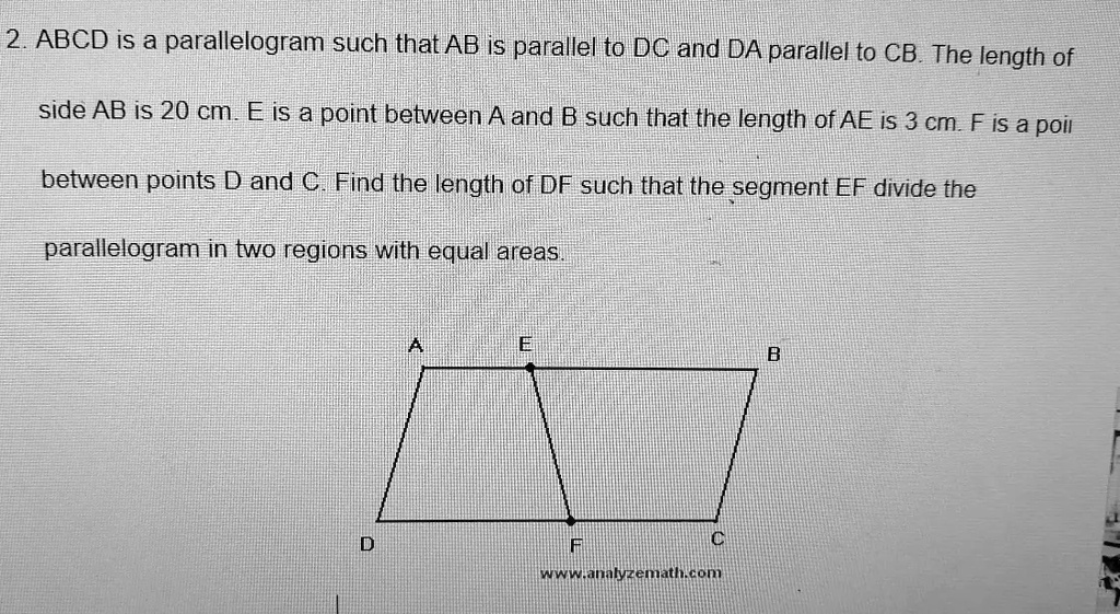 SOLVED: ABCD is a parallelogram such that AB is parallel to DC and DA ...