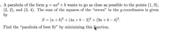 SOLVED:A parabola of the form y ax2 b wants t0 go as close possible to ...