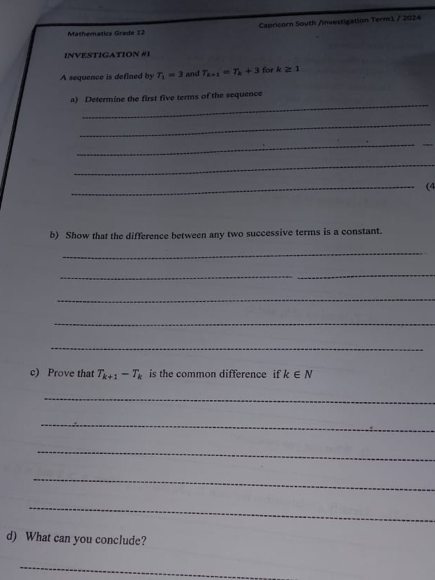 Mathematica Grade 12 Capricorn South / Investigation Term / 2024 ...