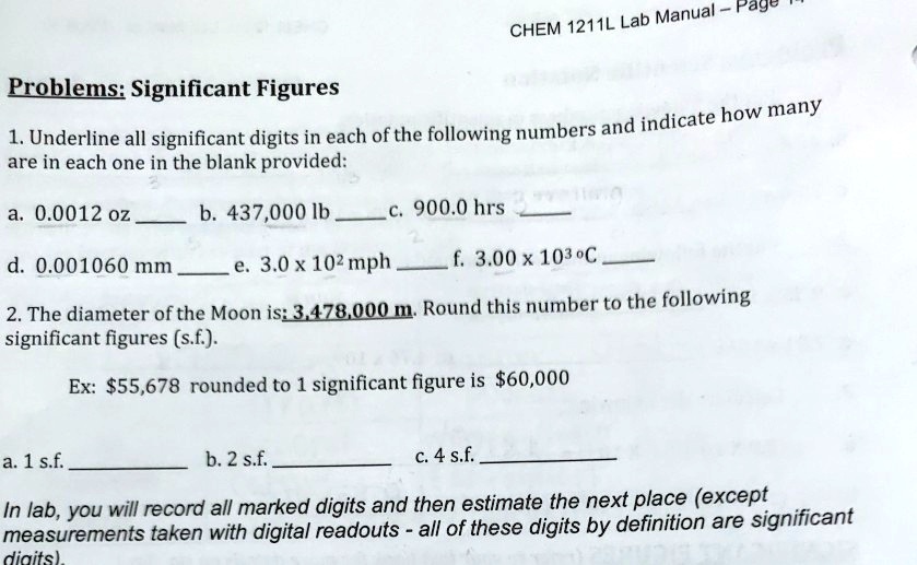 SOLVED: Page CHEM 1211L Lab Manual Problems: Significant Figures ...