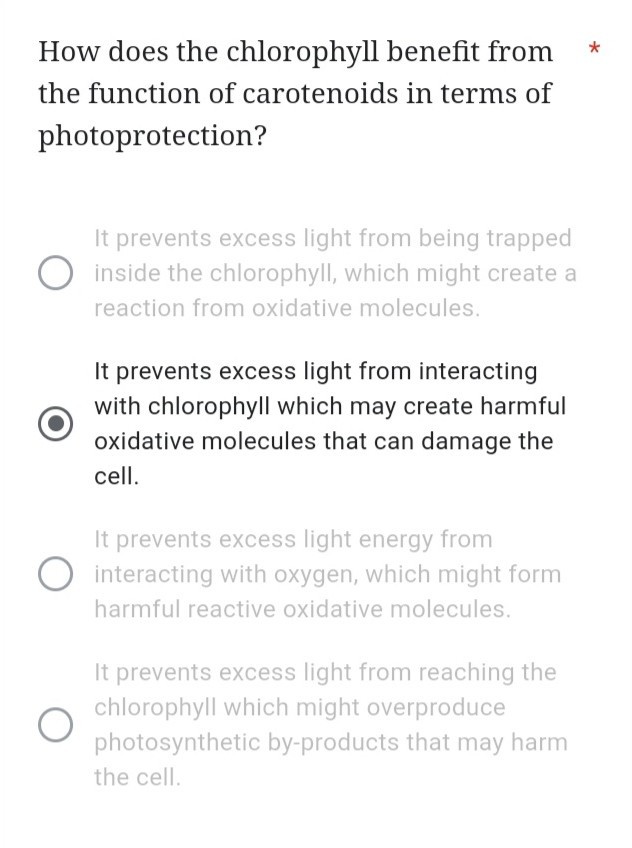SOLVED How does the chlorophyll benefit from the function of