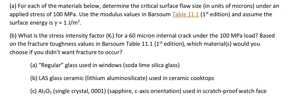 SOLVED: (a) For each of the materials below, determine the critical ...