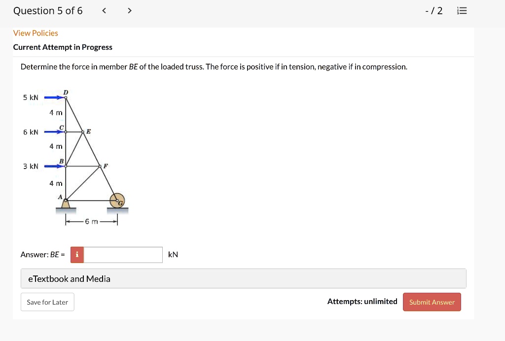 SOLVED: Question 5 of 6 12 I= View Policies Current Attempt in Progress ...