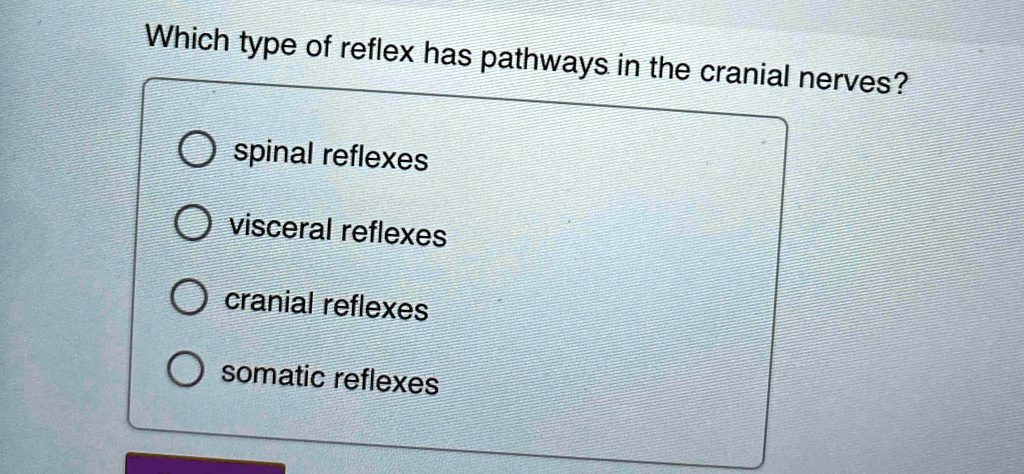 SOLVED: Which type of reflex has pathways in the cranial nerves? spinal ...