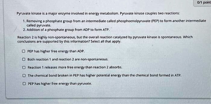 SOLVED: Pyruvate kinase is a major enzyme involved in energy metabolism ...