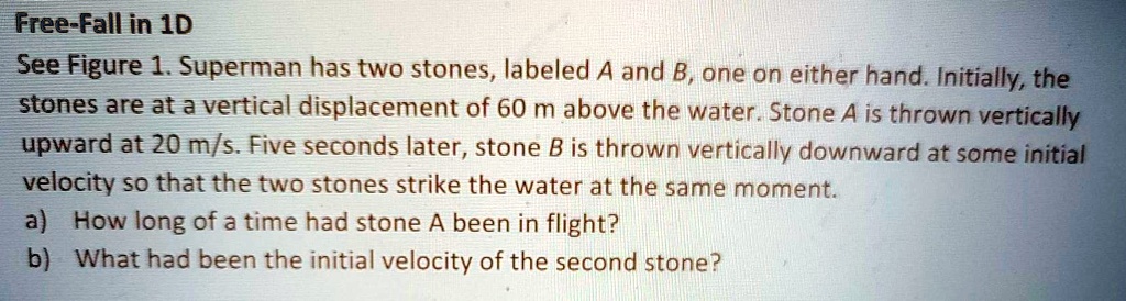 SOLVED: Free-Fall in 1D See Figure 1. Superman has two stones, labeled ...