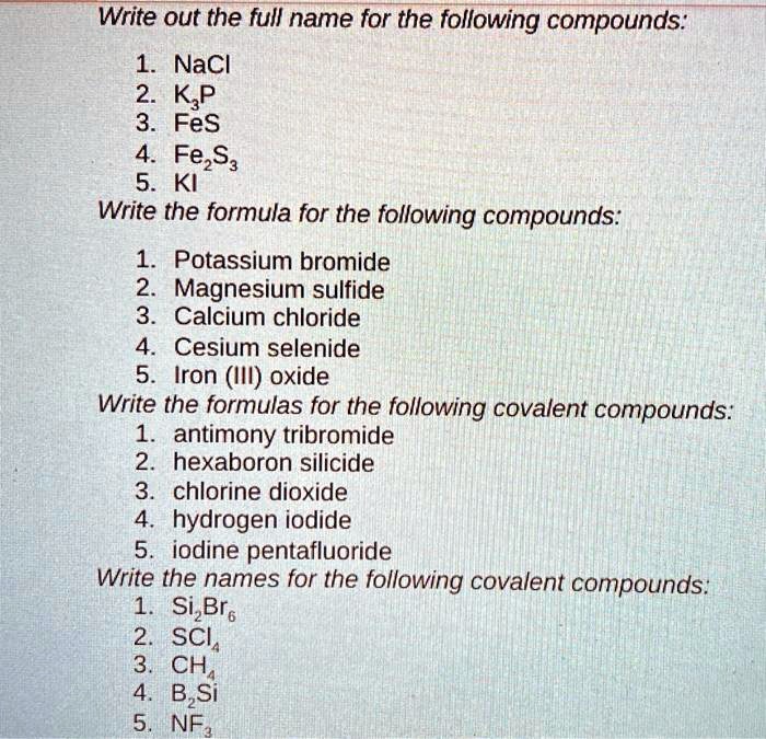SOLVEDWrite out the full name for the following compounds 1 NaCl 2. K
