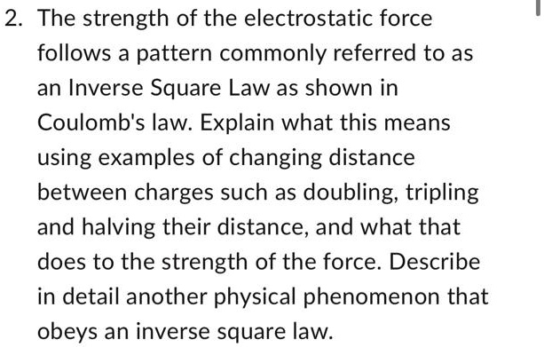 SOLVED: The strength of the electrostatic force follows a pattern ...