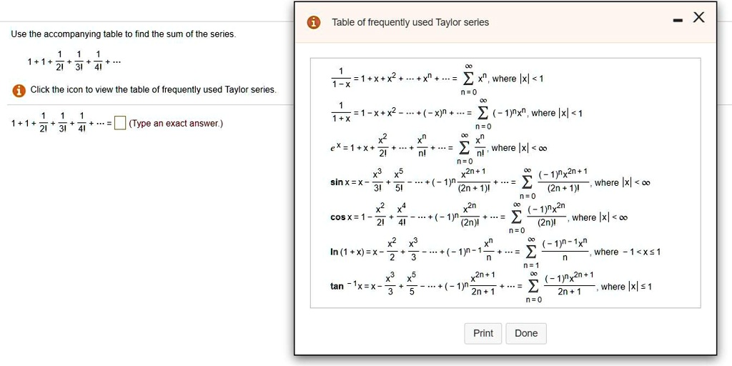 Solved table of frequently used taylor series use the accompanying