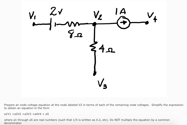 SOLVED: Prepare an node voltage equation at the node labeled V2 in ...