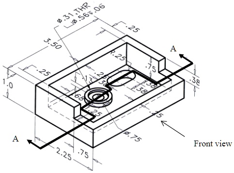 Model the object shown below. Extract 2D shop drawings. The front view ...