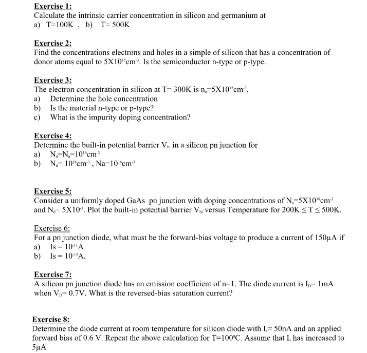 SOLVED: Exercise 1: Calculate the intrinsic carrier concentration in ...