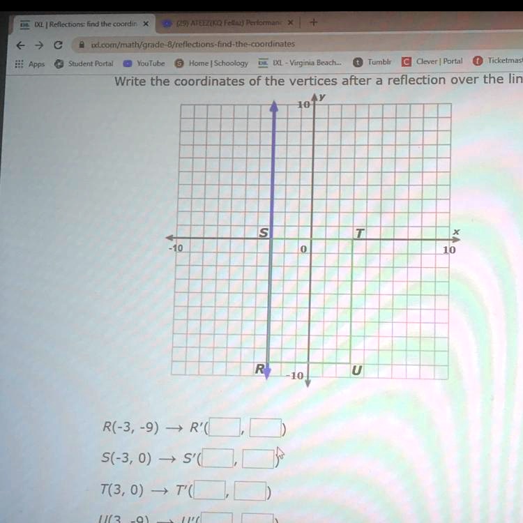 SOLVED: Write the coordinates of the vertices after a reflection over the x  = -3 MXL, Reflections: Find the coordinates    APA Student Portal  Home