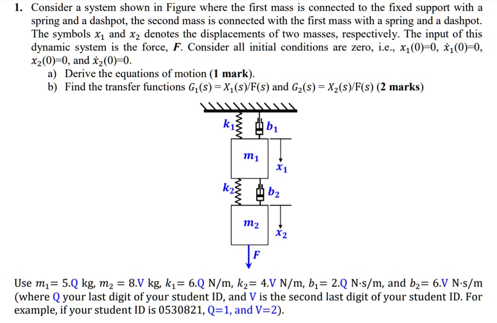 SOLVED: Consider a system shown in Figure 1 where the first mass is ...