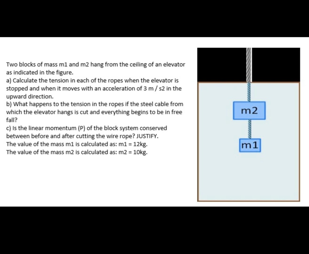 SOLVED: Two blocks of mass ml and m2 hang from the ceiling of an ...